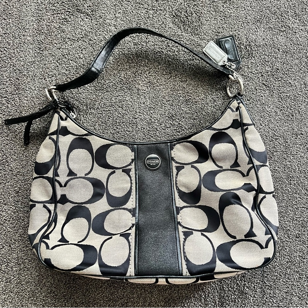 COACH F21873 Signature canvas black Hobo shoulder bag
